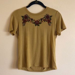 American Eagle Mustard Floral Embroidered Top